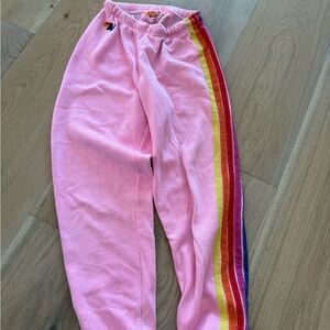 Aviator Nation Pink Joggers with Rainbow Detail